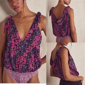 Free People Floral Bodysuit in Pink and Purple